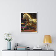Golden Galloping Horse Vertical Framed Poster, Equine Art, Living Room Decor, Horse Lover Gift, Inspirational Wall Art, Home Aesthetic