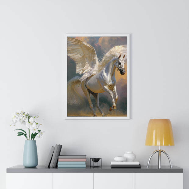Majestic Pegasus Vertical Framed Poster | Wall Art, Home Decor, Equine Art, Gift for Horse Lovers, Fantasy Art