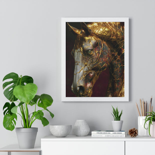 Elegant Horse Framed Art Print | Gold Abstract Horse Wall Decor, Horse Lover Gift, Rustic Home Decor, Equine Print