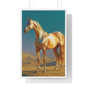 Golden Horse Vertical Framed Poster, Modern Wall Art, Equestrian Decor, Animal Lover Gift, Home Aesthetic