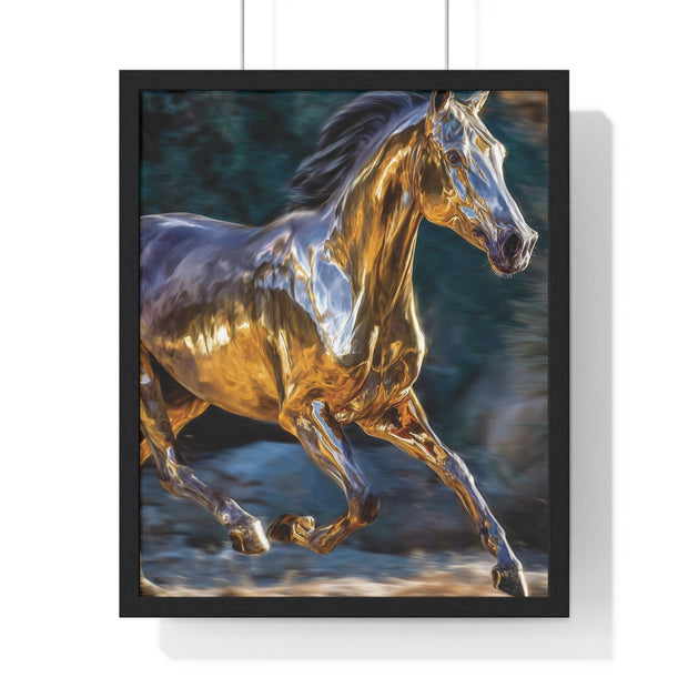 Golden Horse Framed Poster, Equestrian Art, Animal Lover Gift, Home Decor, Wall Art, Gift for Horse Enthusiasts