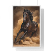 Elegant Galloping Horse Vertical Framed Poster, Equine Art, Horse Lover Gift, Home Decor, Animal Wall Art, Rustic Style, Equine Wall Decor