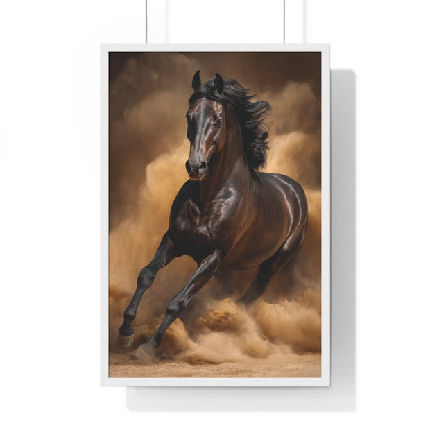 Elegant Galloping Horse Vertical Framed Poster, Equine Art, Horse Lover Gift, Home Decor, Animal Wall Art, Rustic Style, Equine Wall Decor