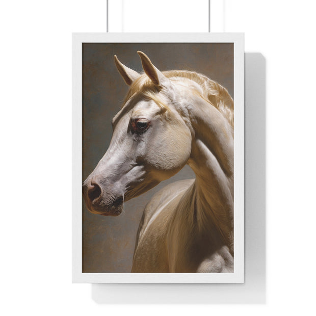 Elegant Horse Framed Art Print, White Horse Wall Decor, Equine Decor, Animal Lover Gift, Rustic Home Wall Art