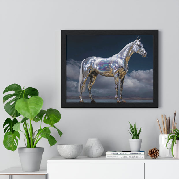 Sleek Metallic Horse Poster, Wall Art, Equine Decor, Animal Lover Gift, Modern Home Decoration, Unique Framed Art