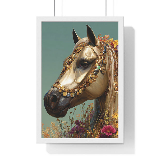 Golden Horse Framed Art Print, Elegant Home Decor, Gift for Animal Lovers, Equine Art, Wall Decoration