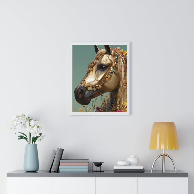 Golden Horse Framed Art Print, Elegant Home Decor, Gift for Animal Lovers, Equine Art, Wall Decoration