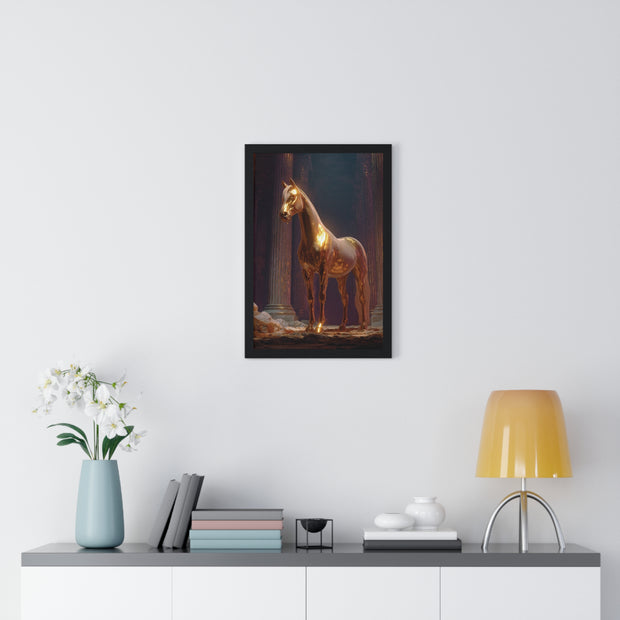 Elegant Gold Horse Vertical Framed Poster, Home Decor, Fine Art Print, Wall Art, Modern Decor, Gift for Horse Lovers