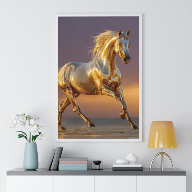 Golden Horse Framed Art Print, Equine Wall Decor, Horse Lover Gift, Equestrian Decor, Animal Home Art, Rustic Farmhouse Wall Art