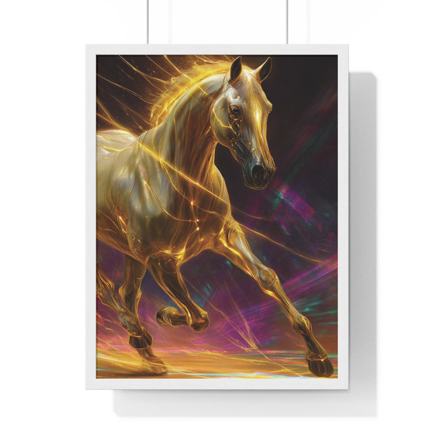 Majestic Golden Horse Framed Poster, Horse Art, Equine Decor, Animal Lover Gift, Wall Art for Home, Motivational Wall Decor