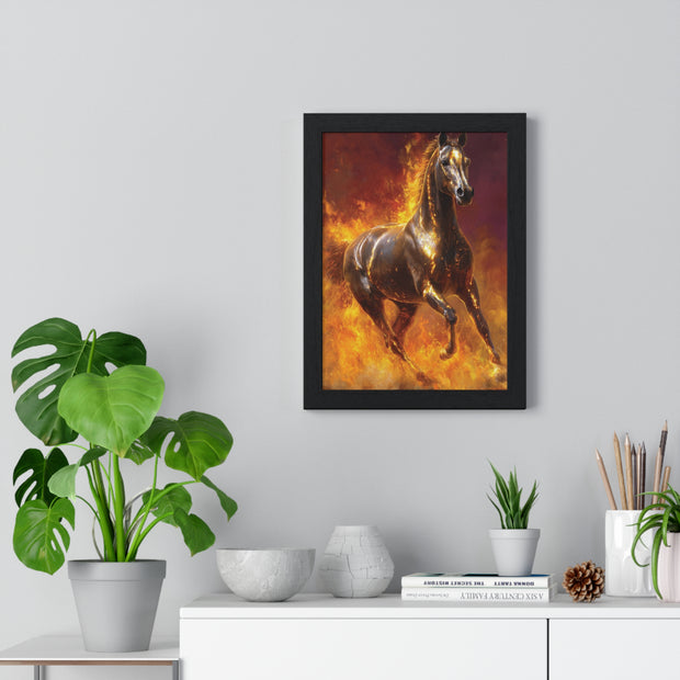 Majestic Fire Horse Vertical Framed Poster, Horse Wall Art, Equestrian Decor, Gift for Animal Lovers, Unique Home Decor