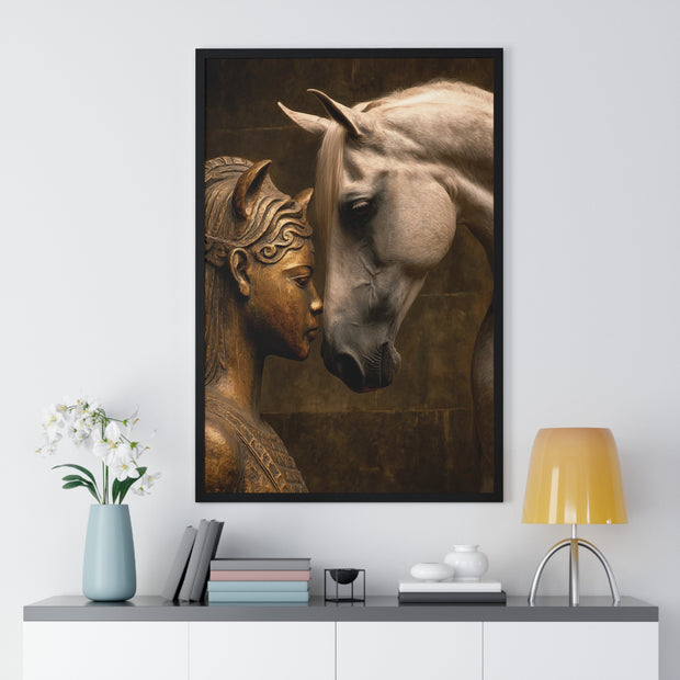 Horse and Statue Framed Art Print, Nostalgic Wall Decor for Horse Lovers, Unique Gift for Home, Equestrian Art, Equine Themed Wall Art