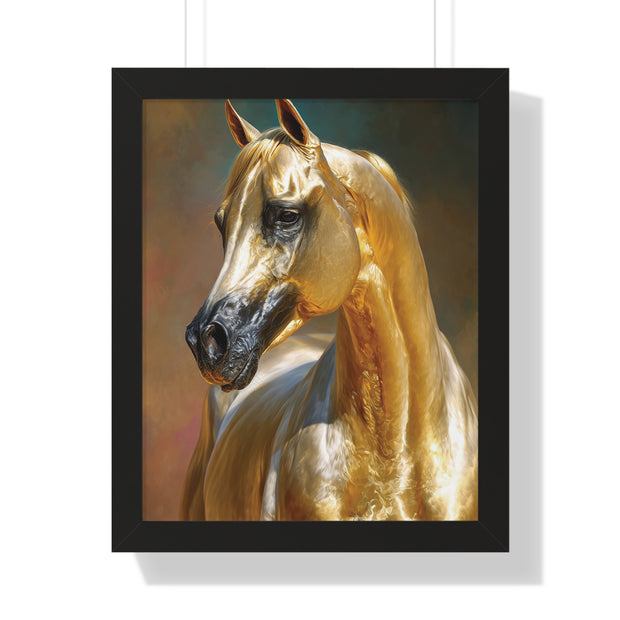 Golden Horse Framed Vertical Poster, Equestrian Decor, Horse Lover Gift, Farmhouse Wall Art, Animal Prints