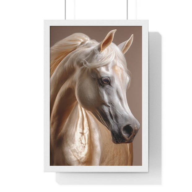 Majestic White Horse Art Print | Vertical Framed Poster for Home Decor, Horse Lover Gift, Equestrian Wall Art, Animal Themed Room