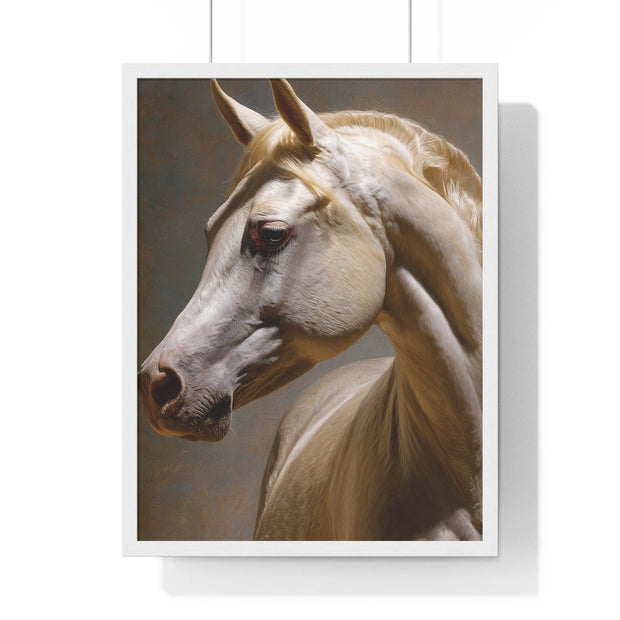 Elegant Horse Framed Art Print, White Horse Wall Decor, Equine Decor, Animal Lover Gift, Rustic Home Wall Art