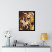 Majestic Horse Love Vertical Framed Poster, Equestrian Art Print, Animal Lovers Decor, Horse Mother and Foal, Home Wall Art