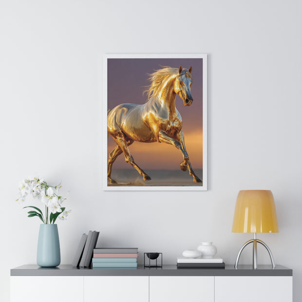 Golden Horse Framed Art Print, Equine Wall Decor, Horse Lover Gift, Equestrian Decor, Animal Home Art, Rustic Farmhouse Wall Art