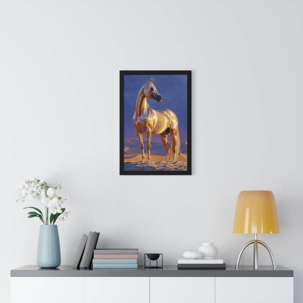 Golden Horse Framed Art Print, Equine Wall Decor, Animal Lover Gift, Nature Artwork, Equestrian Home Decor