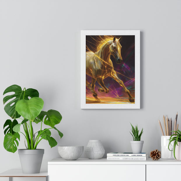 Majestic Golden Horse Framed Poster, Horse Art, Equine Decor, Animal Lover Gift, Wall Art for Home, Motivational Wall Decor