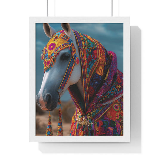 Colorful Horse Portrait - Vertical Framed Poster, Equine Wall Art, Boho Home Decor, Unique Gift for Animal Lovers, Farmhouse Style