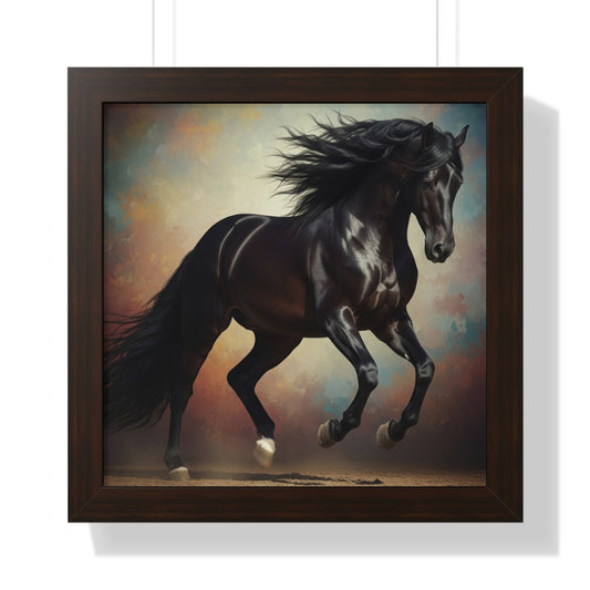 Elegant Black Horse Framed Poster, Horse Wall Art, Equestrian Decor, Animal Lover Gift, Home Office Decoration
