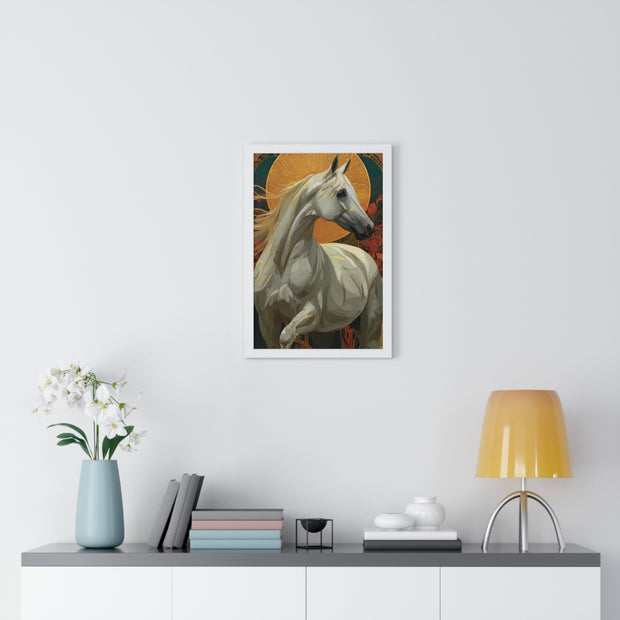 Majestic Horse Vertical Framed Poster, Equine Art, Animal Lover Decor, Gift for Horse Lovers, Home Wall Art, Rustic Farmhouse Style