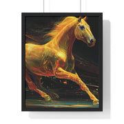 Golden Horse Art Vertical Framed Poster, Equestrian Home Decor, Gallery Wall Artwork, Horse Lover Gift, Vibrant Animal Print