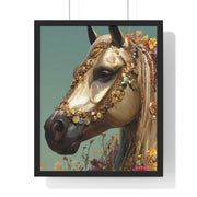Golden Horse Framed Art Print, Elegant Home Decor, Gift for Animal Lovers, Equine Art, Wall Decoration