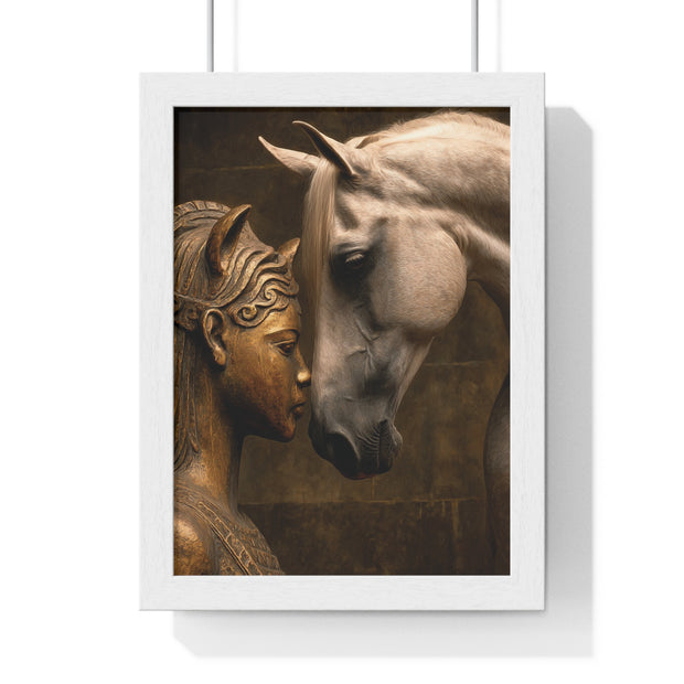 Horse and Statue Framed Art Print, Nostalgic Wall Decor for Horse Lovers, Unique Gift for Home, Equestrian Art, Equine Themed Wall Art