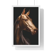 Golden Horse Vertical Framed Poster, Elegant Wall Art, Horse Lover Gift, Modern Home Decor, Animal Art Print