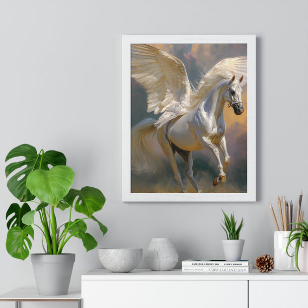 Majestic Pegasus Vertical Framed Poster | Wall Art, Home Decor, Equine Art, Gift for Horse Lovers, Fantasy Art
