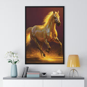 Golden Horse Vertical Framed Poster, Equestrian Decor, Horse Lover Gift, Wall Art, Home Office Decoration