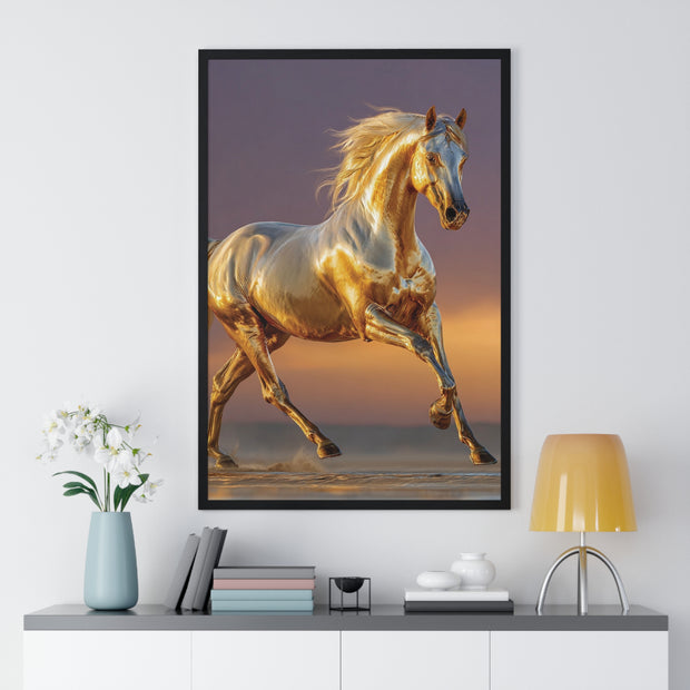 Golden Horse Framed Art Print, Equine Wall Decor, Horse Lover Gift, Equestrian Decor, Animal Home Art, Rustic Farmhouse Wall Art
