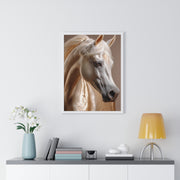 Majestic White Horse Art Print | Vertical Framed Poster for Home Decor, Horse Lover Gift, Equestrian Wall Art, Animal Themed Room