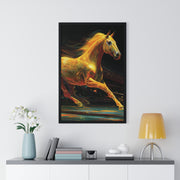 Golden Horse Art Vertical Framed Poster, Equestrian Home Decor, Gallery Wall Artwork, Horse Lover Gift, Vibrant Animal Print