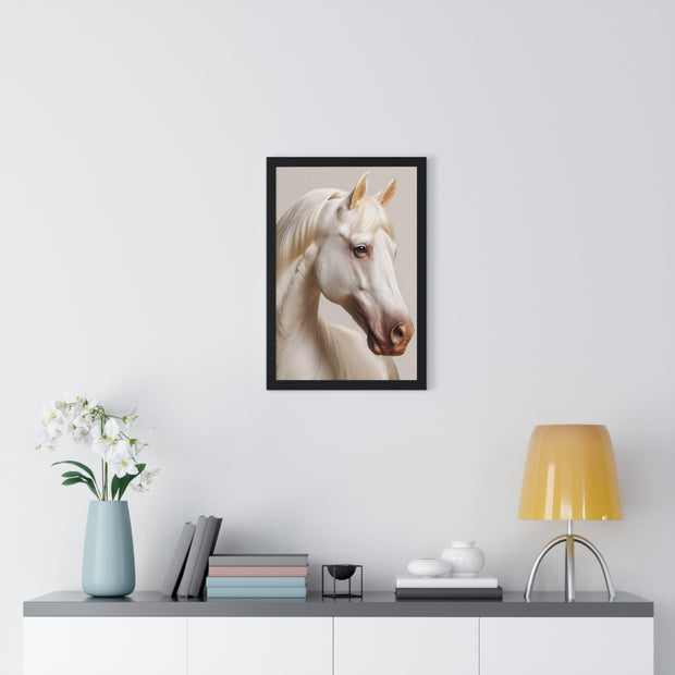 Elegant White Horse Art, Vertical Framed Poster, Horse Decor, Animal Lover Gift, Wall Art, Home Gallery Display