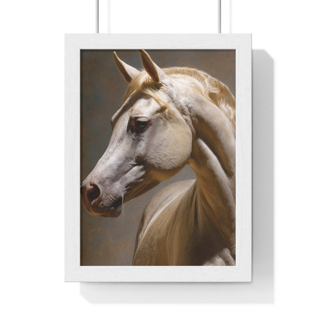 Elegant Horse Framed Art Print, White Horse Wall Decor, Equine Decor, Animal Lover Gift, Rustic Home Wall Art