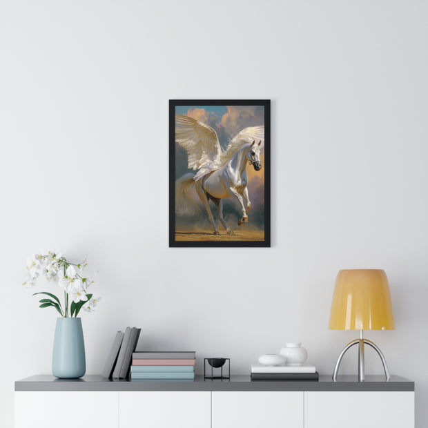 Majestic Pegasus Vertical Framed Poster | Wall Art, Home Decor, Equine Art, Gift for Horse Lovers, Fantasy Art