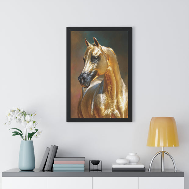 Golden Horse Framed Vertical Poster, Equestrian Decor, Horse Lover Gift, Farmhouse Wall Art, Animal Prints