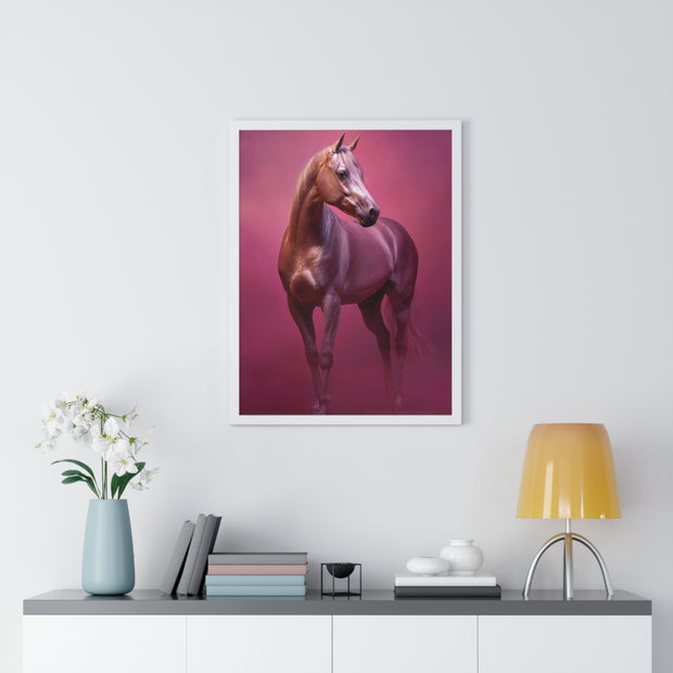 Elegant Horse Vertical Framed Poster, Farmhouse Decor, Animal Art Print, Gift for Horse Lovers, Equine Wall Art