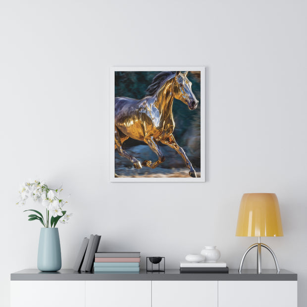 Golden Horse Framed Poster, Equestrian Art, Animal Lover Gift, Home Decor, Wall Art, Gift for Horse Enthusiasts