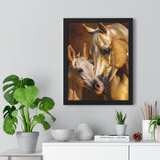 Majestic Horse Love Vertical Framed Poster, Equestrian Art Print, Animal Lovers Decor, Horse Mother and Foal, Home Wall Art