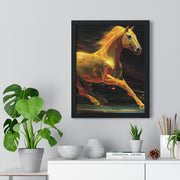 Golden Horse Art Vertical Framed Poster, Equestrian Home Decor, Gallery Wall Artwork, Horse Lover Gift, Vibrant Animal Print