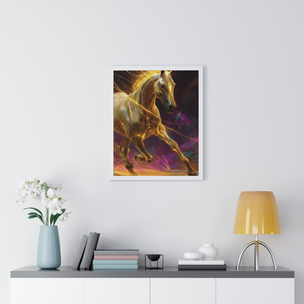 Majestic Golden Horse Framed Poster, Horse Art, Equine Decor, Animal Lover Gift, Wall Art for Home, Motivational Wall Decor
