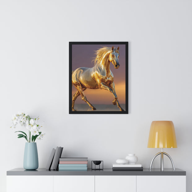 Golden Horse Framed Art Print, Equine Wall Decor, Horse Lover Gift, Equestrian Decor, Animal Home Art, Rustic Farmhouse Wall Art