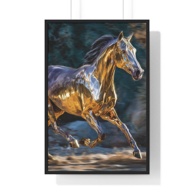 Golden Horse Framed Poster, Equestrian Art, Animal Lover Gift, Home Decor, Wall Art, Gift for Horse Enthusiasts