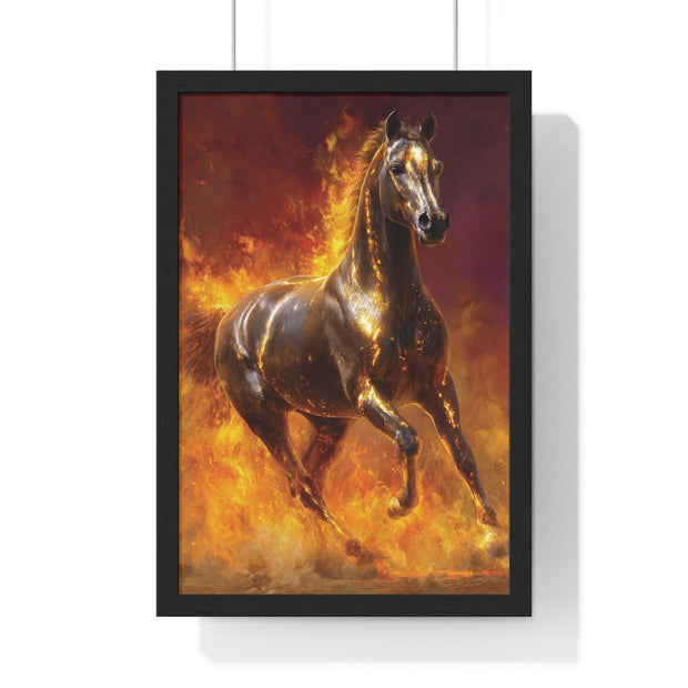 Majestic Fire Horse Vertical Framed Poster, Horse Wall Art, Equestrian Decor, Gift for Animal Lovers, Unique Home Decor