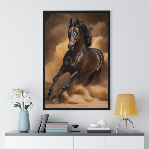 Elegant Galloping Horse Vertical Framed Poster, Equine Art, Horse Lover Gift, Home Decor, Animal Wall Art, Rustic Style, Equine Wall Decor