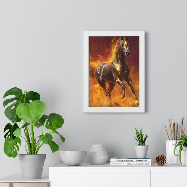 Majestic Fire Horse Vertical Framed Poster, Horse Wall Art, Equestrian Decor, Gift for Animal Lovers, Unique Home Decor