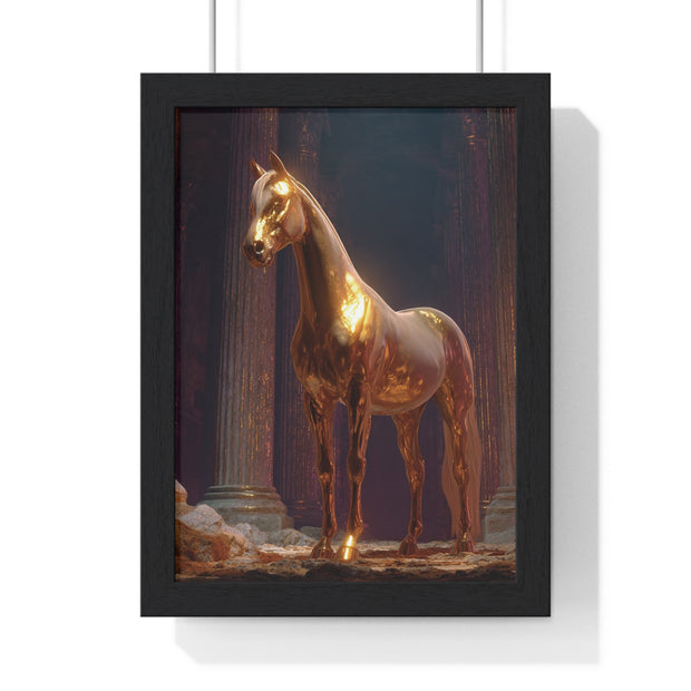 Elegant Gold Horse Vertical Framed Poster, Home Decor, Fine Art Print, Wall Art, Modern Decor, Gift for Horse Lovers